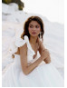 White Satin Open Back Asymmetrical Wedding Dress